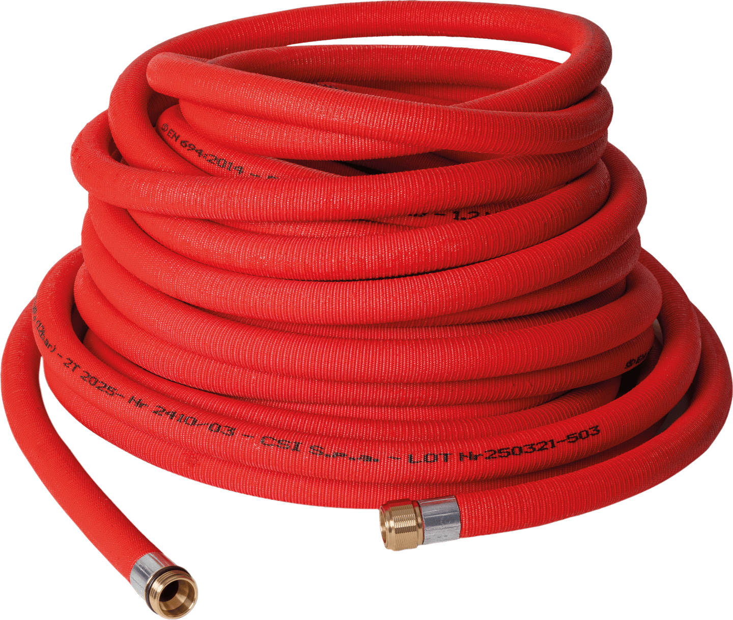 Tuyau semi-rigide rouge avec raccords pour dévidoir DN25